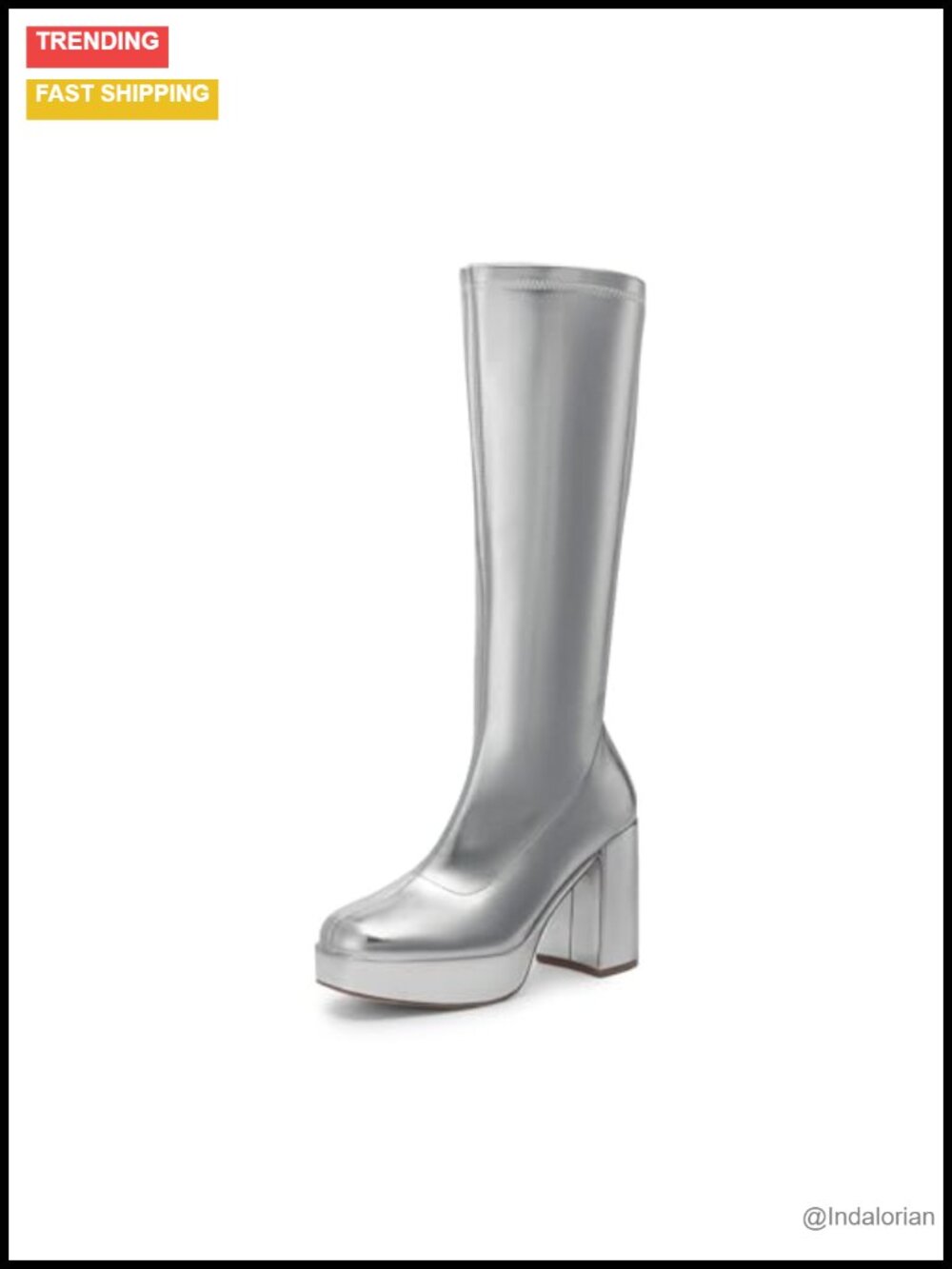 Women's Gogo Knee High Chunky Heel Platform Boots Faux Leather